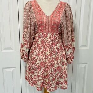 Sincerely Jules Embroidered Cream Mini Dress with Red Floral Print